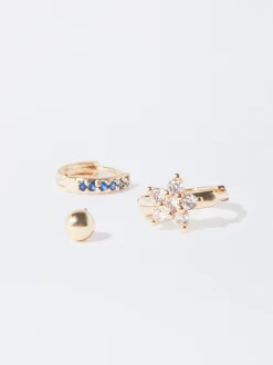 PARFOIS Kurze Ohrringe|Hoop-Ohrringe>Set Goldene Ohrringe Mit Zirkoniasteinen Mehrfarbig