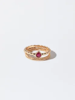 PARFOIS Raffinierter Modeschmuck|Lange Ohrringe>Set Mit Ringen Mit Zirkonia Rosa