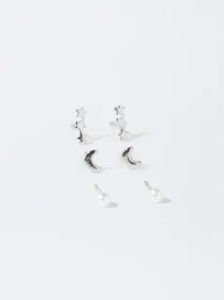 PARFOIS Raffinierter Modeschmuck|Kurze Halsketten>Set Ohrringe Mit Kunstperle Und Charms Silber