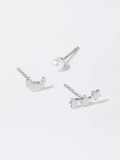 PARFOIS Raffinierter Modeschmuck|Kurze Halsketten>Set Ohrringe Mit Kunstperle Und Charms Silber