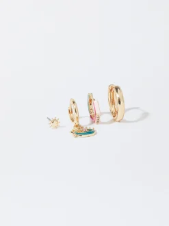 PARFOIS Kurze Ohrringe|Hoop-Ohrringe>Set Ohrringe Mit Zirkoniasteinen Mehrfarbig