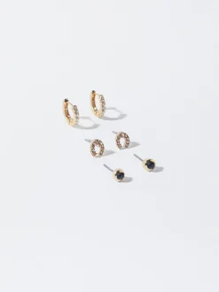 PARFOIS Kurze Ohrringe|Hoop-Ohrringe>Set Ohrringe Mit Zirkoniasteinen Schwarz