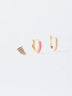 PARFOIS Kurze Ohrringe|Hoop-Ohrringe>Set Ohrringe Mit Zirkoniasteinen Und Emaille Mehrfarbig