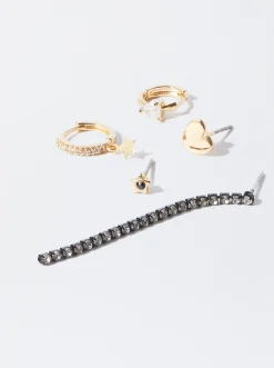 PARFOIS Kurze Ohrringe|Hoop-Ohrringe>Set Ohrringen Mit Strass Schwarz
