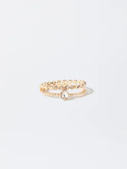 PARFOIS Lange Ohrringe|Trend Collection>Set Ringe Mit Kristall Golden