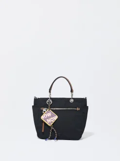 PARFOIS Handtaschen|Grosse Taschen>Shoppingtasche Aus Nylon Mit Anh&auml;nger Schwarz