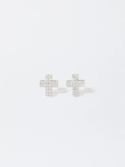 PARFOIS Lange Ohrringe|Trend Collection>ne Ohrringe Mit Zirkoniasteinen Und Kreuz Silber