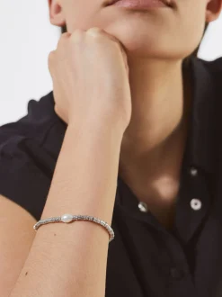 PARFOIS Raffinierter Modeschmuck|Lange Ohrringe>nes Armband Mit Kunstperle Silber
