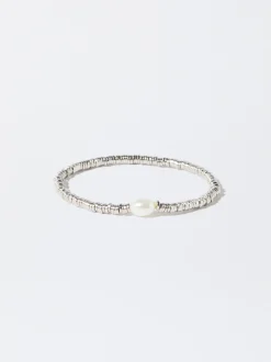 PARFOIS Raffinierter Modeschmuck|Lange Ohrringe>nes Armband Mit Kunstperle Silber
