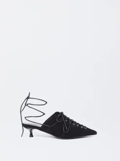 PARFOIS Raffinierter Modeschmuck|Kurze Ohrringe>Slingback-Schuhe Aus Leder Mit Schn&uuml;rung Schwarz