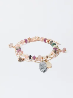 PARFOIS Trend Collection|Kurze Halsketten>Steifes Goldenes Armband Mit Steinen Mehrfarbig