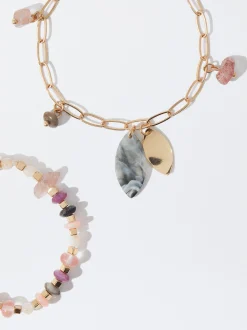 PARFOIS Trend Collection|Kurze Halsketten>Steifes Goldenes Armband Mit Steinen Mehrfarbig