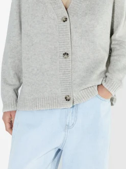 PARFOIS Lange Halsketten>Strickjacke Mit Kn&ouml;pfen Grau