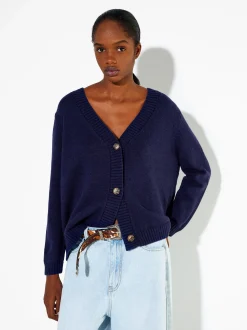PARFOIS Hosen>Strickjacke Mit Kn&ouml;pfen Marineblau