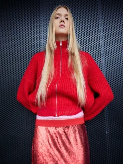 PARFOIS Kleider>Strickjacke Mit Rei&szlig;verschluss Rot