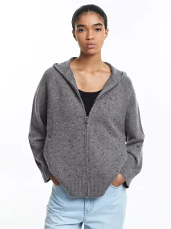 PARFOIS Kleider>Strickjacke Mit Strasssteinen Grau