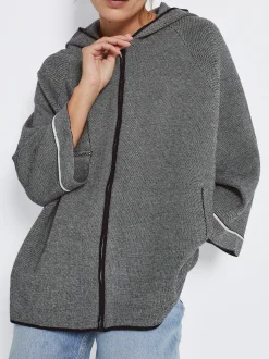 PARFOIS Basics|Strick>Strickponcho Mit Kapuze Schwarz