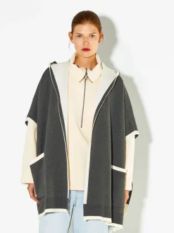 PARFOIS Tops und Shirts>Strick-Poncho Mit Kapuze Grau