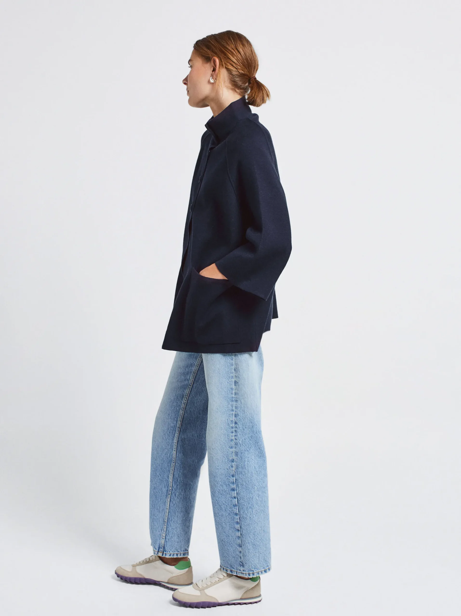PARFOIS Ohrklemme>Strickponcho Mit Knöpfen Blau