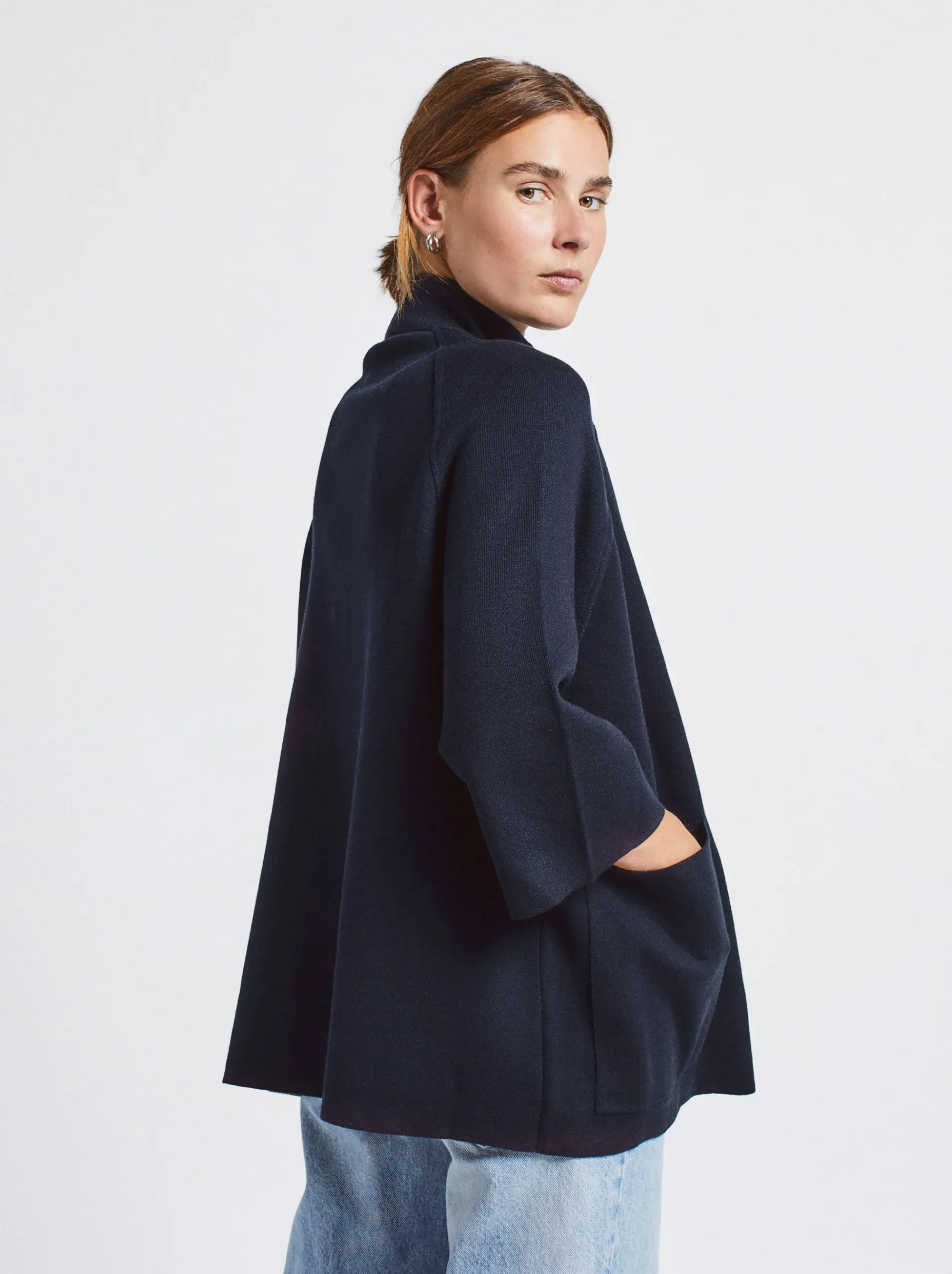 PARFOIS Ohrklemme>Strickponcho Mit Knöpfen Blau
