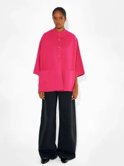 PARFOIS Ohrklemme>Strickponcho Mit Rundhalsausschnitt Fuchsia