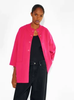PARFOIS Ohrklemme>Strickponcho Mit Rundhalsausschnitt Fuchsia