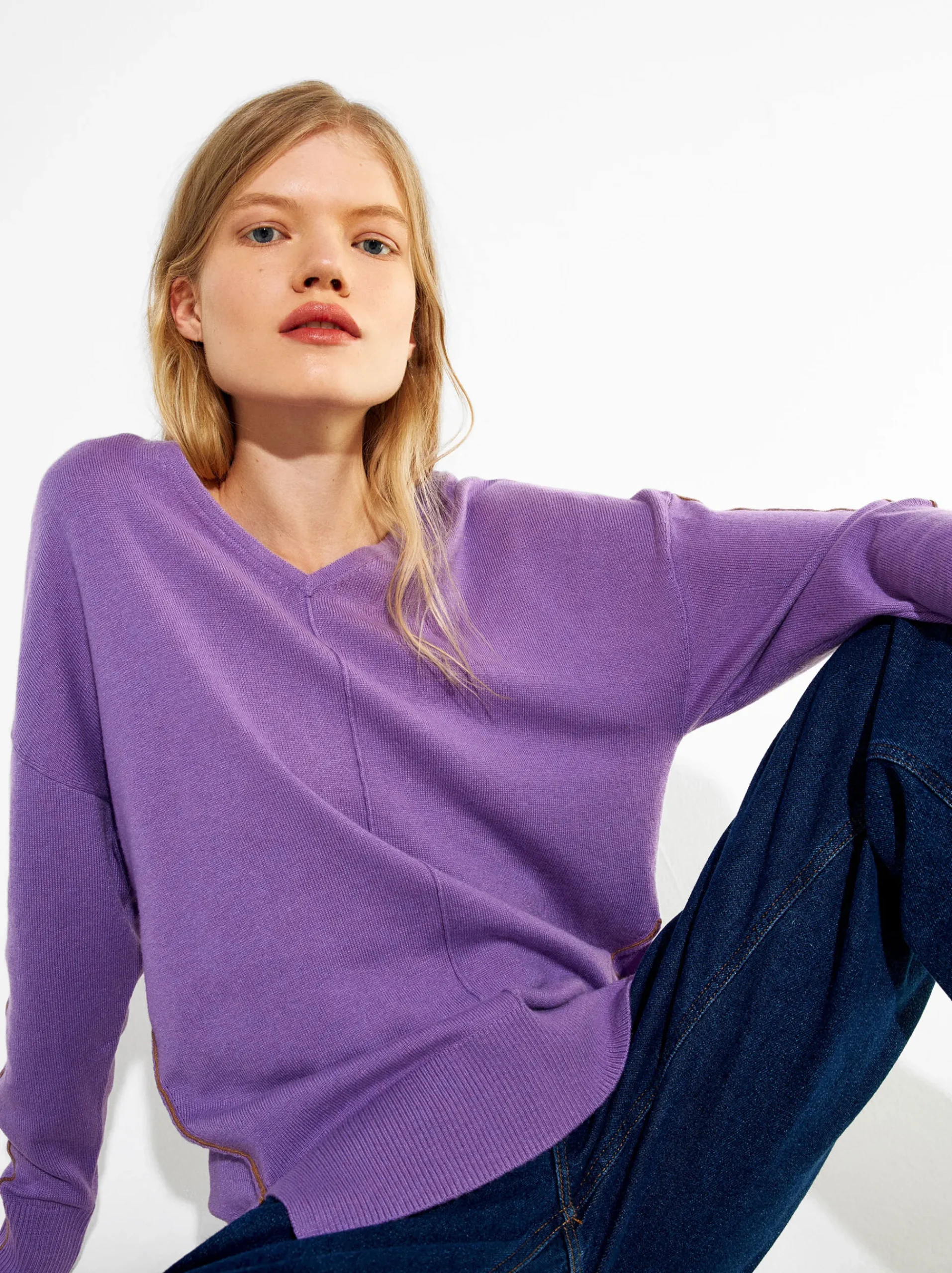 PARFOIS Lange Halsketten>Strickpullover Mit V-Ausschnitt Violett