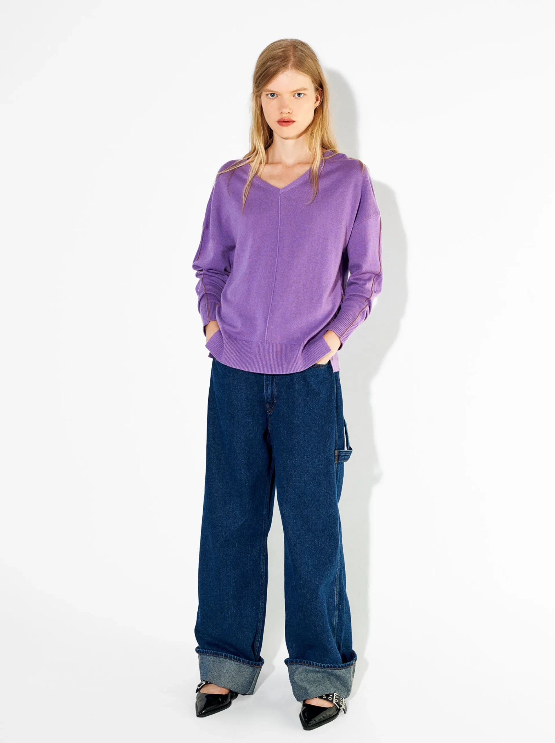 PARFOIS Lange Halsketten>Strickpullover Mit V-Ausschnitt Violett