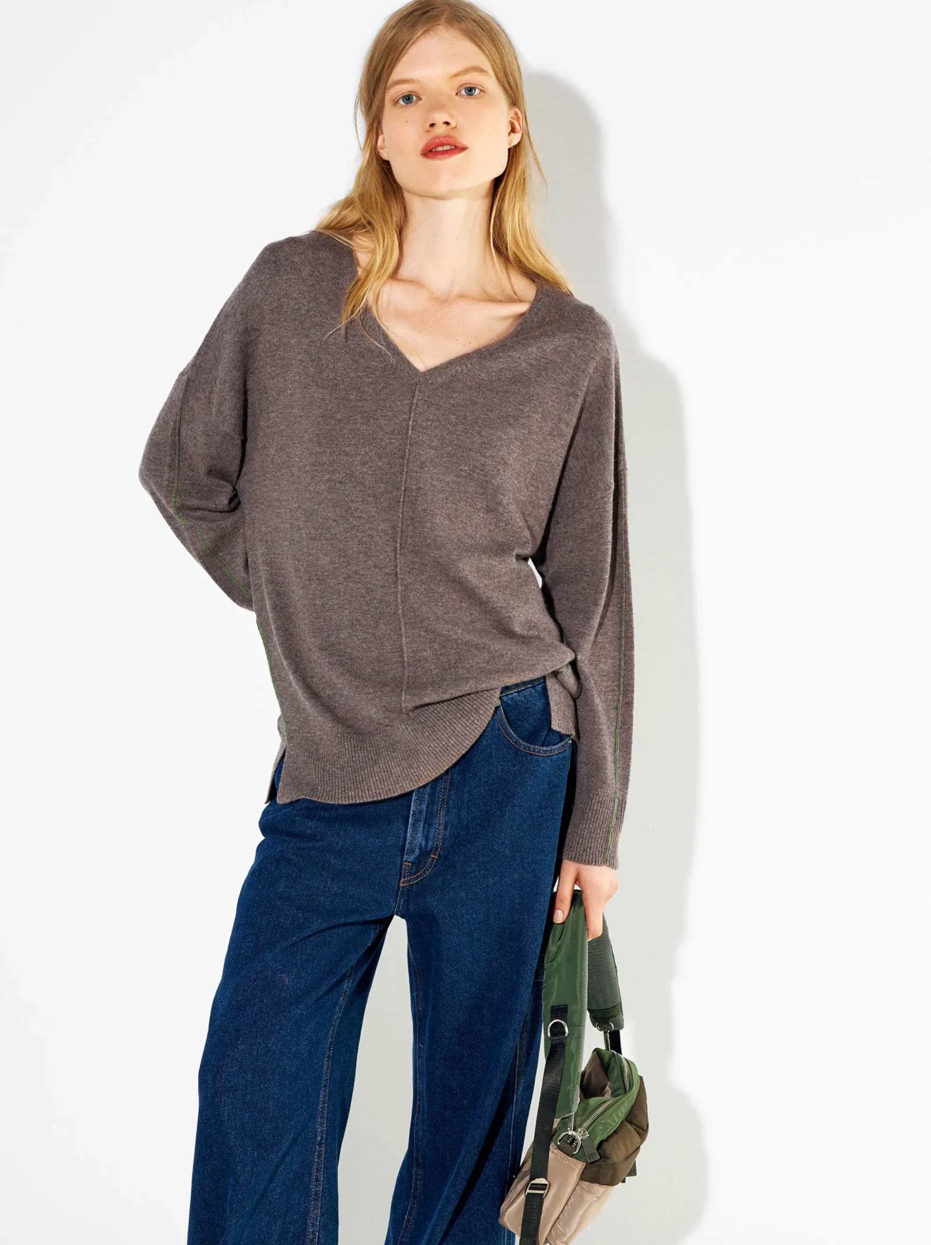 PARFOIS Strick|Pullover Und Jacke>Strickpullover Mit V-Ausschnitt Kamel