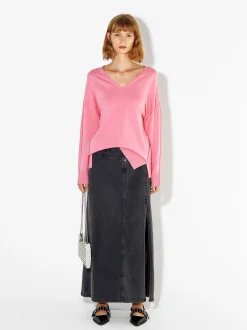 PARFOIS Lange Halsketten>Strickpullover Mit V-Ausschnitt Rosa