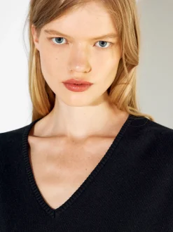 PARFOIS Basics|Sweatshirts>Strickpullover Mit V-Ausschnitt Schwarz