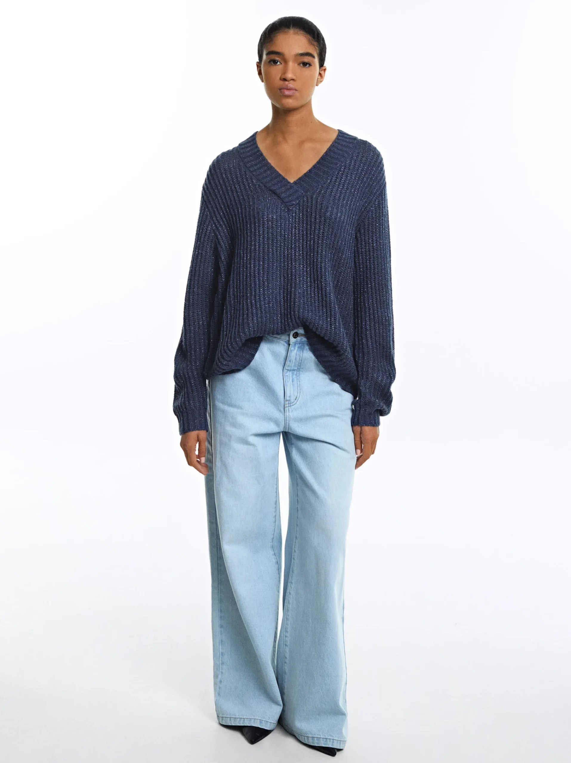 PARFOIS Lange Halsketten>Strickpullover Mit Wolle Blau