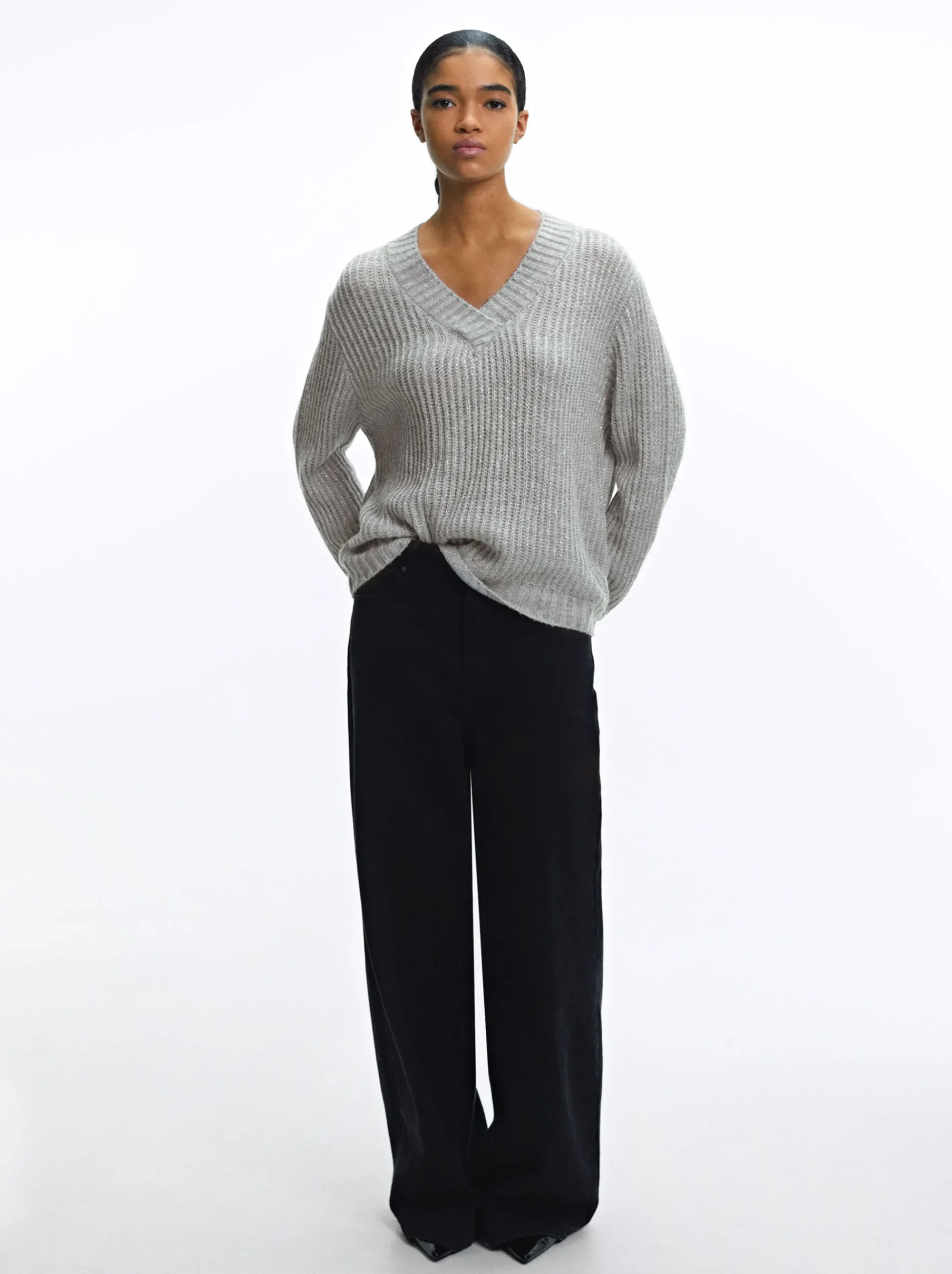 PARFOIS Lange Halsketten>Strickpullover Mit Wolle Grau