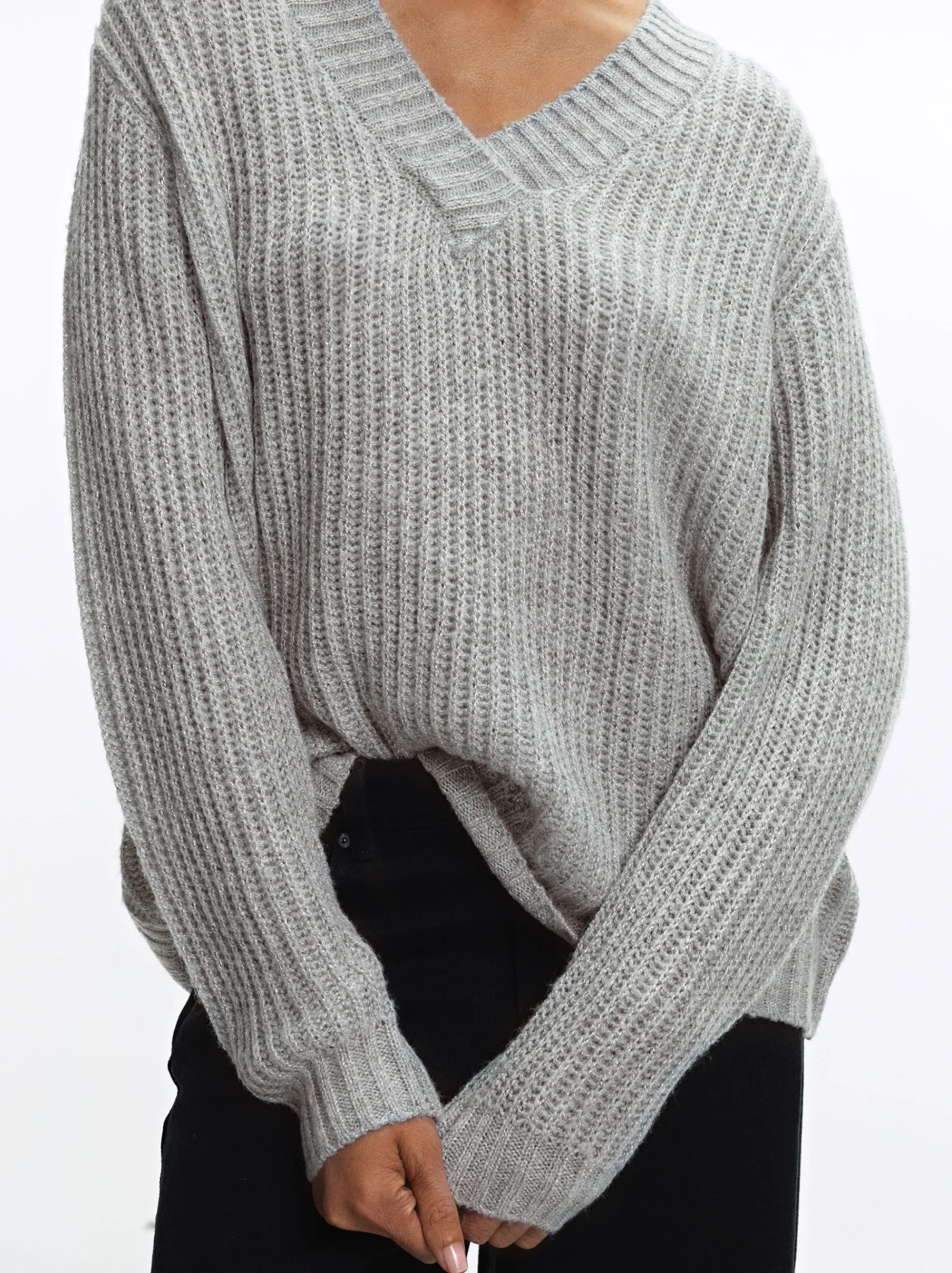 PARFOIS Lange Halsketten>Strickpullover Mit Wolle Grau