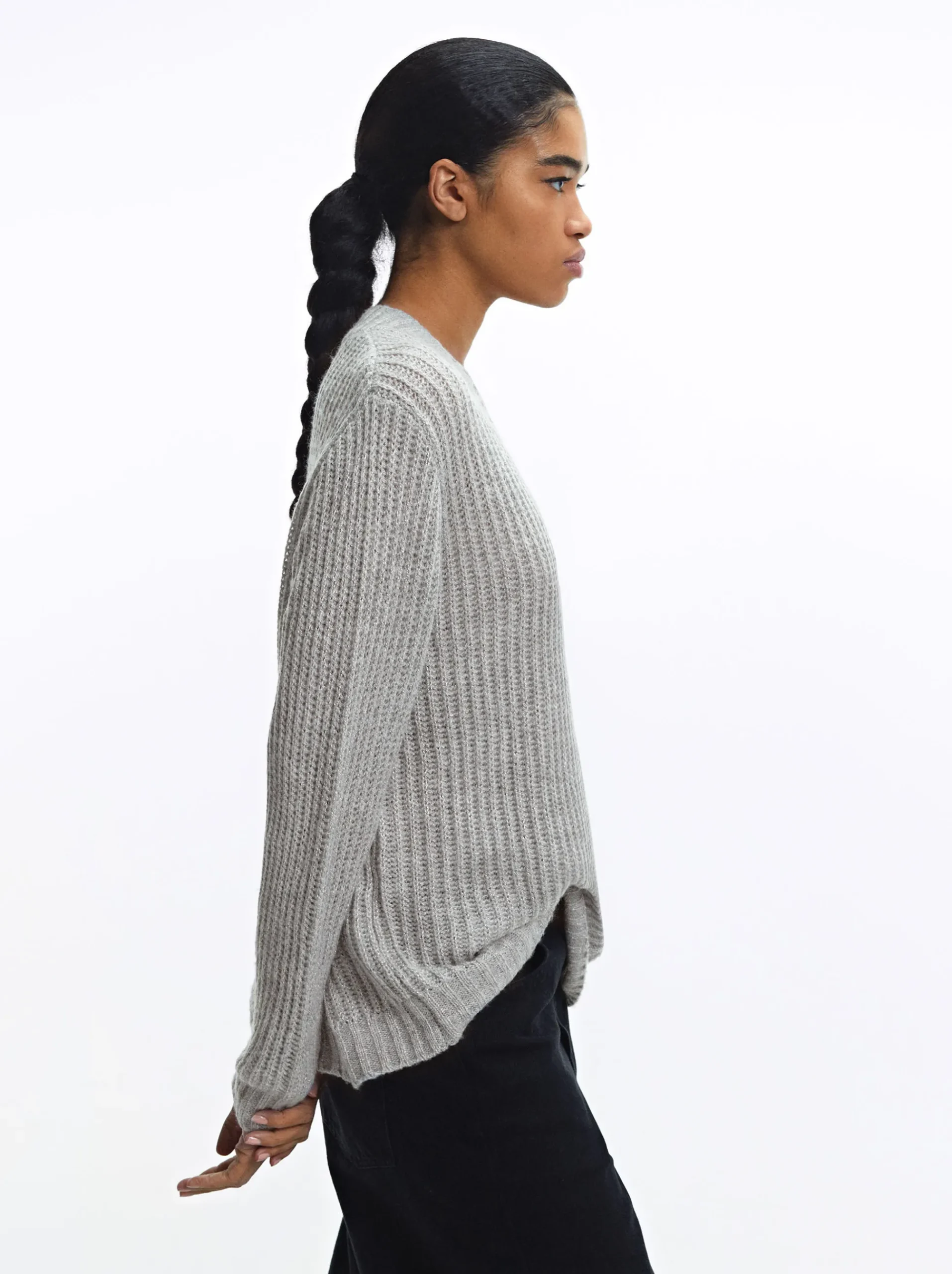 PARFOIS Lange Halsketten>Strickpullover Mit Wolle Grau