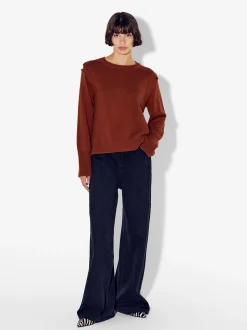 PARFOIS Lange Halsketten>Strickpullover Mit Wolle Ziegelrot