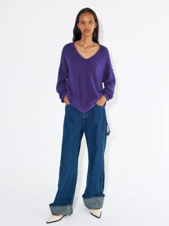 PARFOIS Lange Halsketten>Strickpullover Mit Wolle Violett