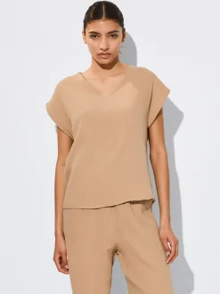 PARFOIS Basics|Tops und Shirts>Strukturiertes Top Aus Baumwolle Braun