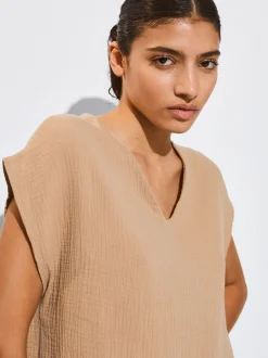 PARFOIS Basics|Tops und Shirts>Strukturiertes Top Aus Baumwolle Braun