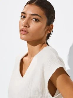 PARFOIS Basics|Tops und Shirts>Strukturiertes Top Aus Baumwolle Weib