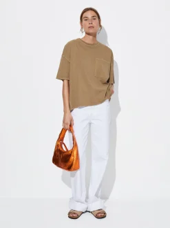 PARFOIS Basics|Strick>T-Shirt Aus Baumwolle Mit Tasche Braun