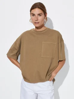 PARFOIS Basics|Strick>T-Shirt Aus Baumwolle Mit Tasche Braun
