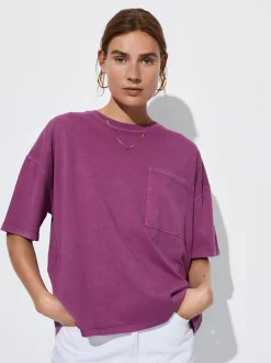 PARFOIS Kleider>T-Shirt Aus Baumwolle Mit Tasche Violett