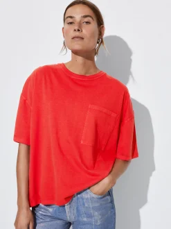 PARFOIS Lange Halsketten>T-Shirt Aus Baumwolle Mit Tasche Rot
