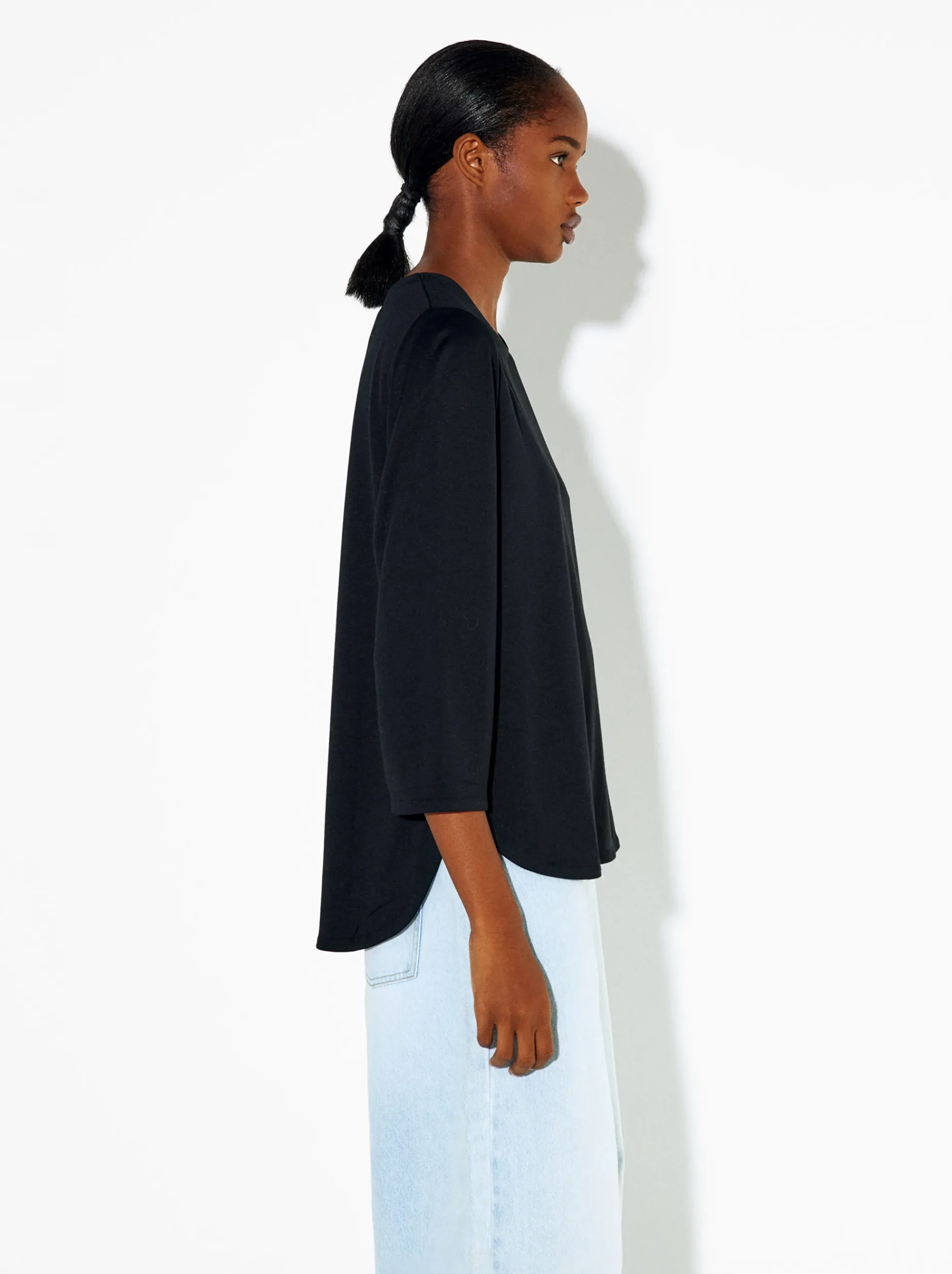 PARFOIS Basics|Strick>T-Shirt Mit Rundausschnitt Schwarz