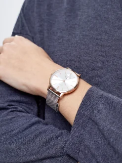 PARFOIS Rosagoldfarbene Uhr>Uhr Aus Stahl Mit Metallnetzarmband Silber