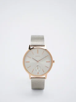 PARFOIS Rosagoldfarbene Uhr>Uhr Aus Stahl Mit Metallnetzarmband Silber
