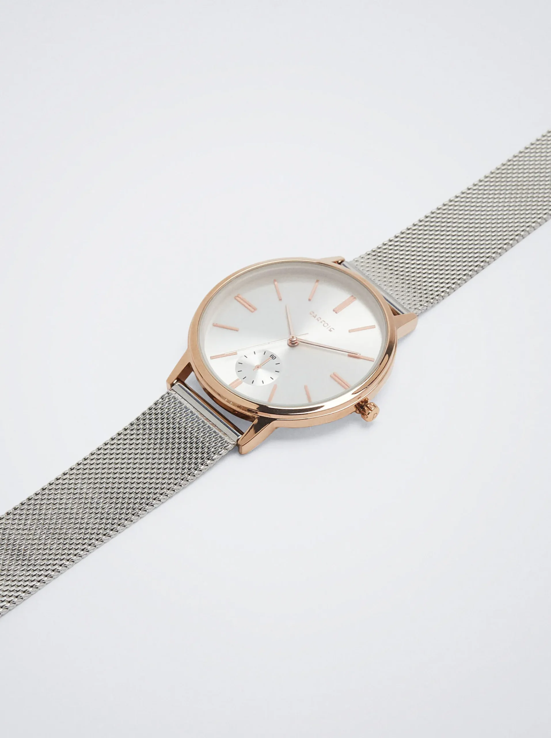 PARFOIS Rosagoldfarbene Uhr>Uhr Aus Stahl Mit Metallnetzarmband Silber