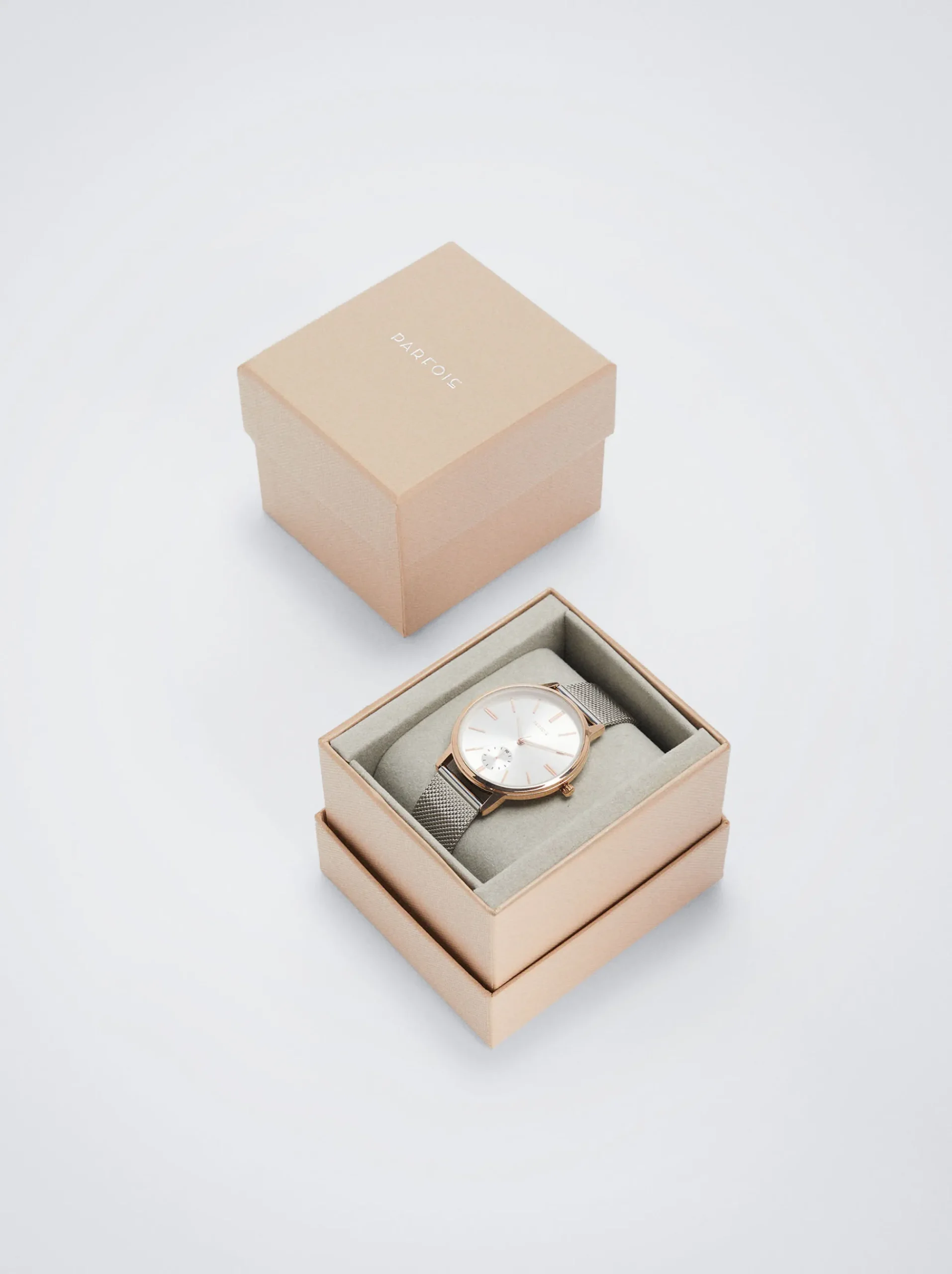 PARFOIS Rosagoldfarbene Uhr>Uhr Aus Stahl Mit Metallnetzarmband Silber
