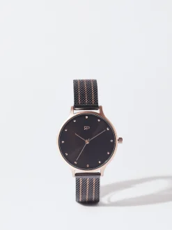 PARFOIS Flache Schuhe|Ballerina>Uhr Aus Stahl Mit Metallnetzarmband Schwarz